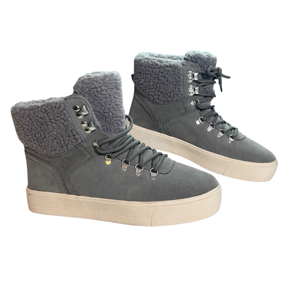 Marc Fisher Ankle Winter Boots Suede Comfort Cozy Sherpa